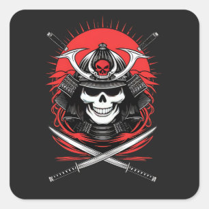 Samurai Skull Rising Sun Warrior Art Square Sticker
