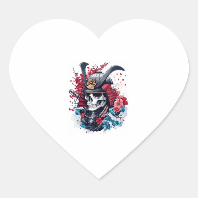 Samurai Skull Warrior Heart Sticker (Front)