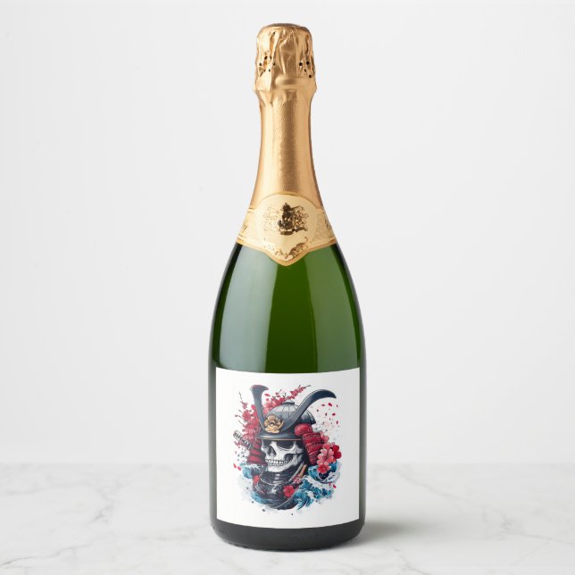 Samurai Skull Warrior Sparkling Wine Label (Front)