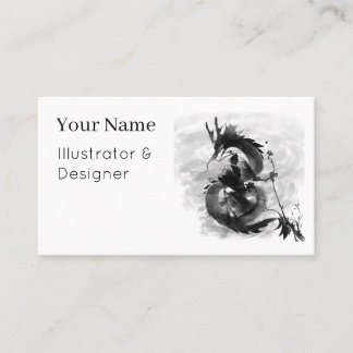 Samurai & Spirit Dragon - Sumi-e Ink Art Business Card