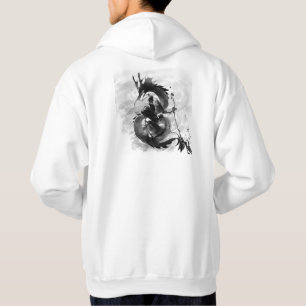 Samurai & Spirit Dragon - Sumi-e Ink Art Hoodie