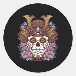 Samurai Sugar Skull Dia De Los Muertos Japan Day Classic Round Sticker