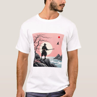 Samurai Sunset Design - Ukiyo-e Cherry Blossom Art T-Shirt