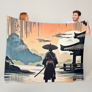 Samurai Sunset: Reflective Journey Fleece Blanket