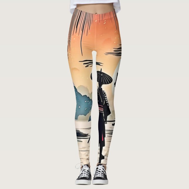 Samurai Sunset: Reflective Journey Leggings (Front)