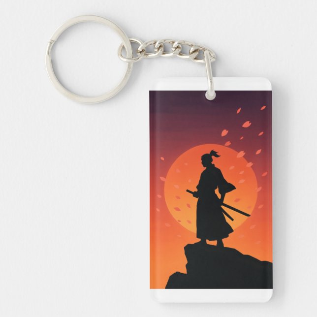 Samurai Sunset Silhouette Keychain – Bold Minimali (Front)