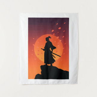Samurai Sunset Tapestry – Bold Minimalist Wall Art