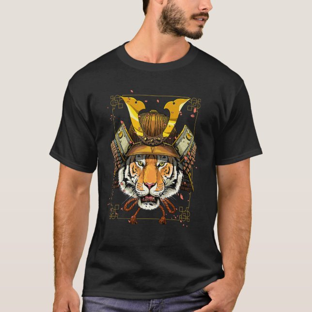Samurai Tiger Cat Japanese Warrior Bushido Japanes T-Shirt (Front)