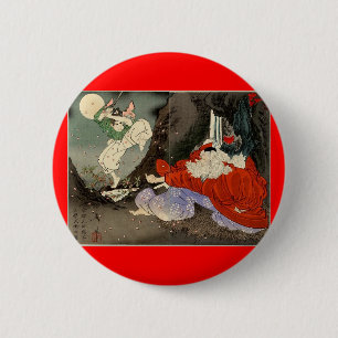 Samurai training with Tengu, Circa 1800's 6 Cm Round Badge