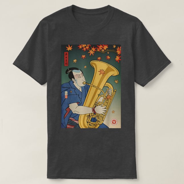 Samurai Tuba Music Ukiyoe Fall Autumn  T-Shirt (Design Front)
