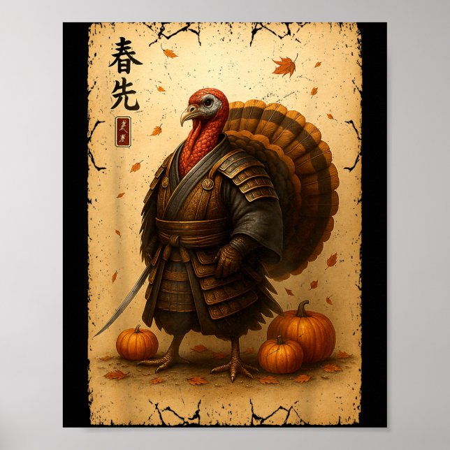 Samurai Turkey Thanksgiving Japanese Warrior Anime Poster (Front)
