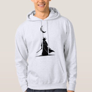 Samurai Under the Crescent Moon – Minimalist Japan Hoodie