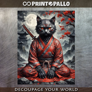 Samurai vampire cat with katana in meditation tissue paper