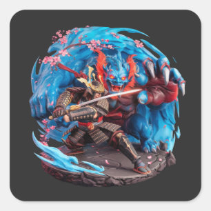 Samurai vs Demon Japanese Folklore Culture Oni Square Sticker