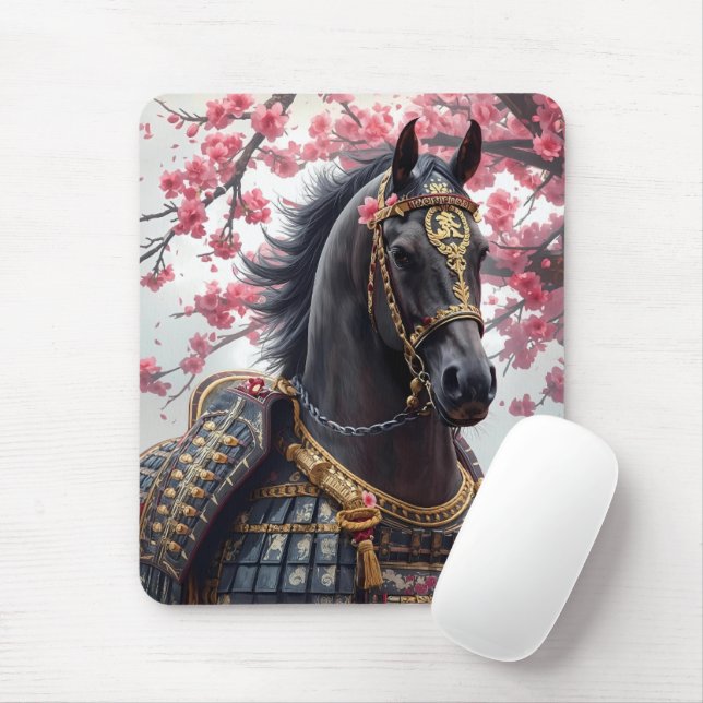Samurai War Horse with Cherry Blossoms Mouse Pad (With Mouse)