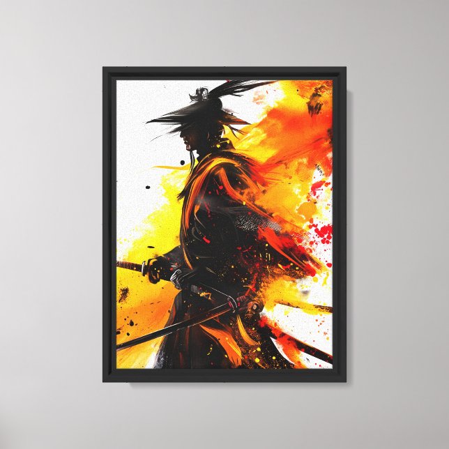 Samurai Warrior Abstract Ink Explosion Art Canvas Print (Front)