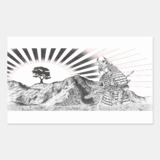 Samurai warrior and raising sun - M1 Rectangular Sticker