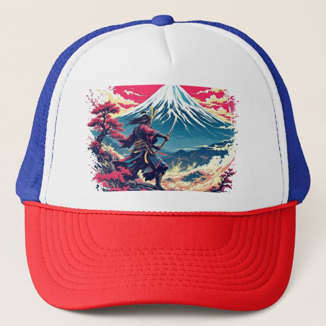 Samurai Warrior at Mount Fuji Japanese Art  Trucker Hat (Front)