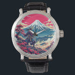 Samurai Warrior at Mount Fuji Japanese Art  Watch<br><div class="desc">A striking Japanese-inspired design featuring a lone samurai warrior standing before Mount Fuji at sunset. This t-shirt blends traditional samurai spirit with beautiful scenic Japanese landscapes. Perfect for fans of samurai,  Japan,  manga aesthetics,  and minimalist ink illustrations. Makes a unique gift for lovers of Japanese culture and art.</div>