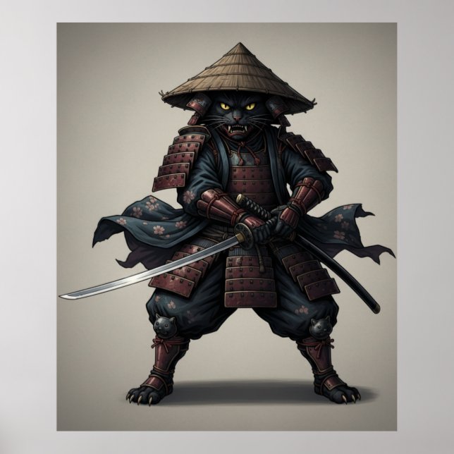 Samurai Warrior Black Cat  Poster (Front)