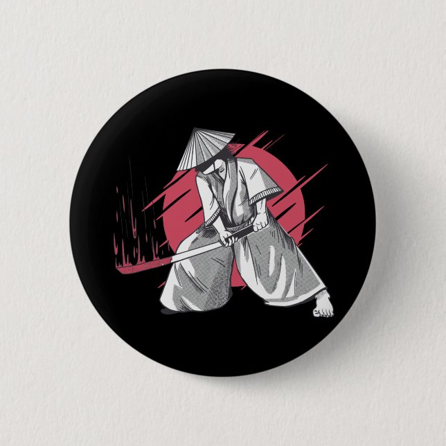 Samurai Warrior Hits with Katana 6 Cm Round Badge (Front)