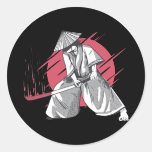 Samurai Warrior Hits with Katana Classic Round Sticker