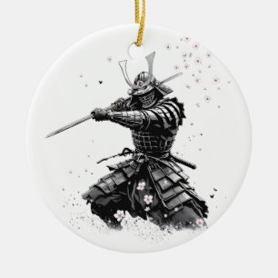 Samurai Warrior in Action Japanese Art Ceramic  Ornament