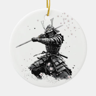 Samurai Warrior in Action Japanese Art Ceramic Ornament