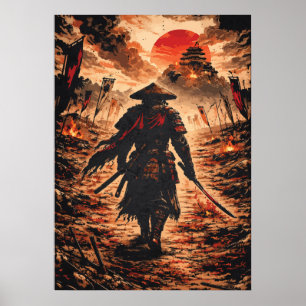 Samurai Warrior In Battlefield, Japanese Anime Art Poster