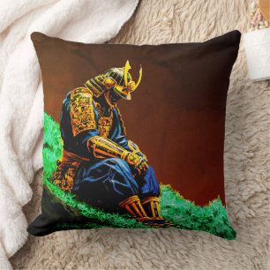 Samurai Warrior in Golden Armour – Epic Japanese Cushion