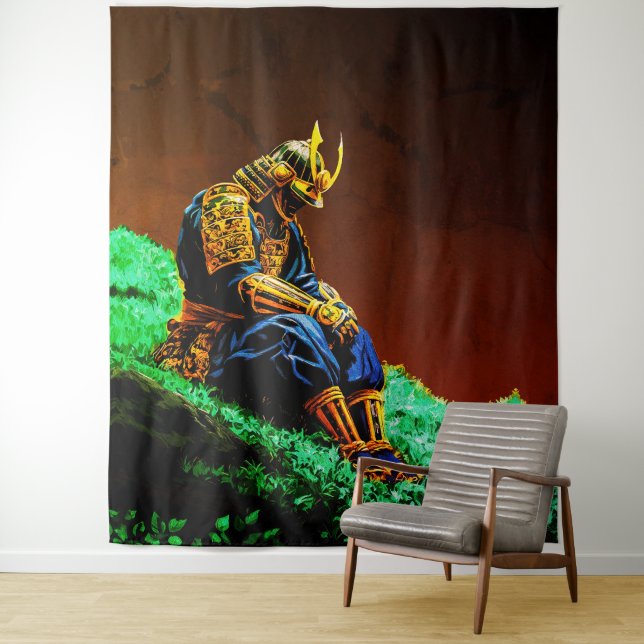 Samurai Warrior in Golden Armour – Epic Japanese Tapestry (In Situ)