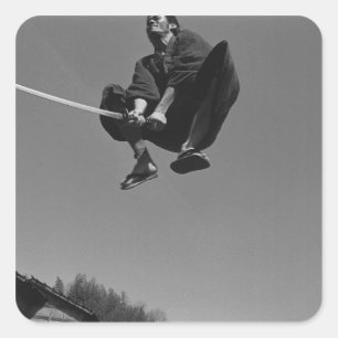 Samurai warrior jump attack with a sword 3 square sticker