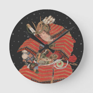 Samurai Warrior Vintage Japanese Art Round Clock