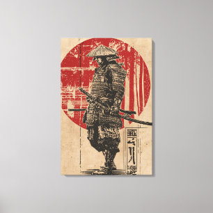 Samurai Warrior Wabi Sabi Art Vintage Red Sun Canvas Print
