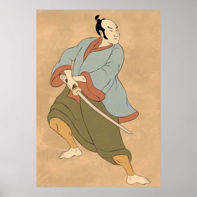 samurai warrior with katana sword fighting poster (Front)
