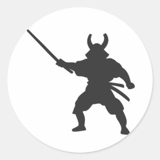 Samurai Warrior with sword - Choose back colour Classic Round Sticker
