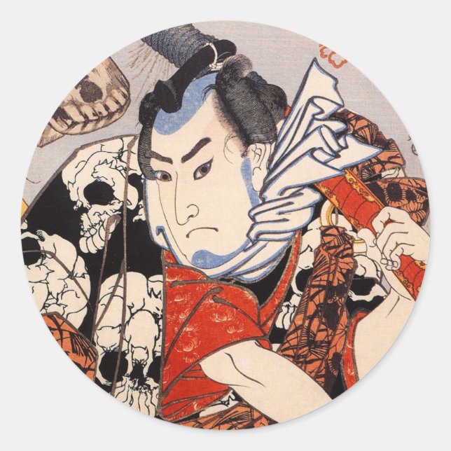 Samurai Wearing a Skull Pattern Classic Round Sticker (Front)