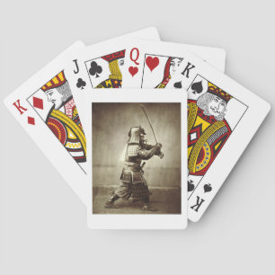Samurai with raised sword, c.1860 (albumen print) playing cards