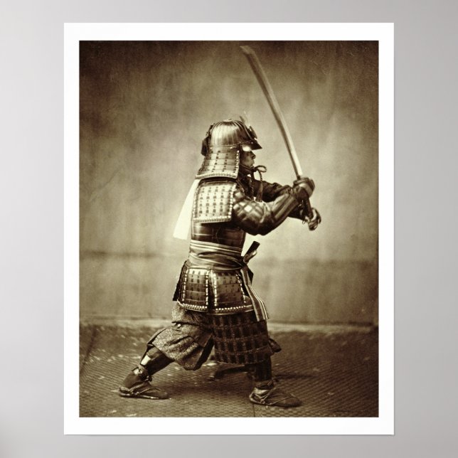 Samurai with raised sword, c.1860 (albumen print) poster (Front)