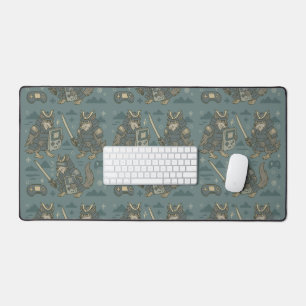 Samurai Wolf with Handheld Console  Desk Mat