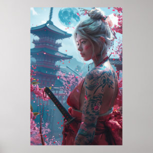 Samurai woman warrior with katana — Japanese cultu Poster