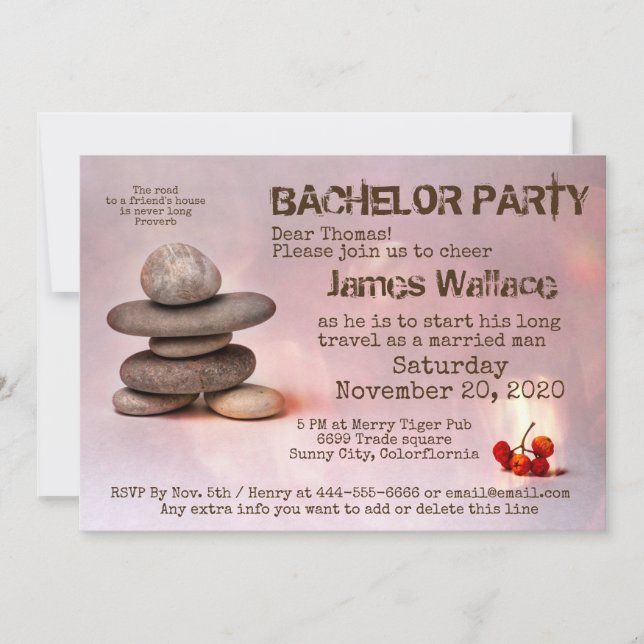 Samurai Zen Stones Bachelor Party customisable Invitation (Front)