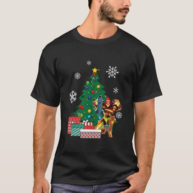 Samus Aran Metroid Around The Christmas Tree T-Shi T-Shirt (Front)