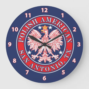 San Antonia Texas Polish American Eagle Large Clock