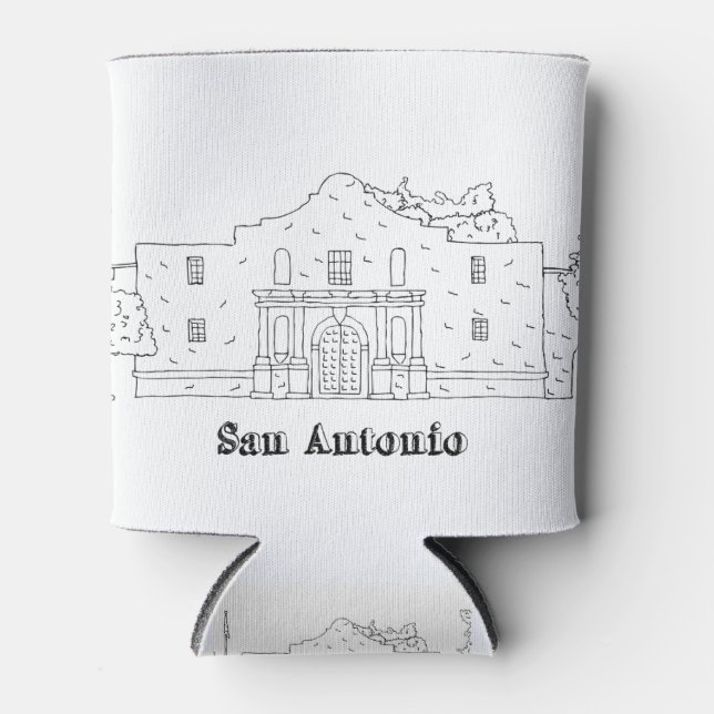 San Antonio Alamo Vacation Art of Texas Art Can Cooler (Front)