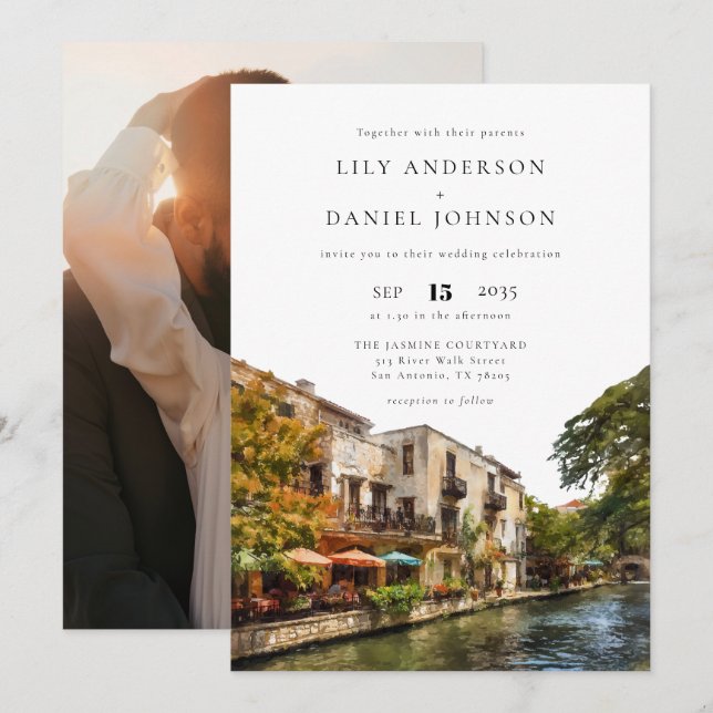 San Antonio Destination Elegant Photo Wedding Invitation (Front/Back)