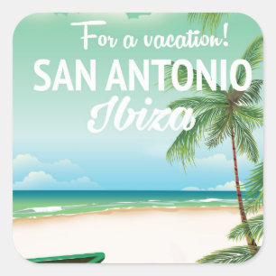 San Antonio Ibiza beach travel poster Square Sticker