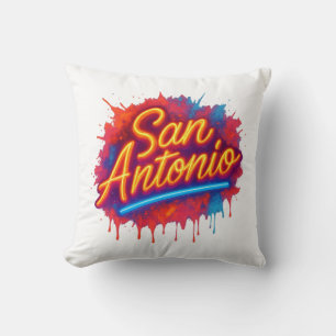 San Antonio Neon Street Art Splatter Design Cushion