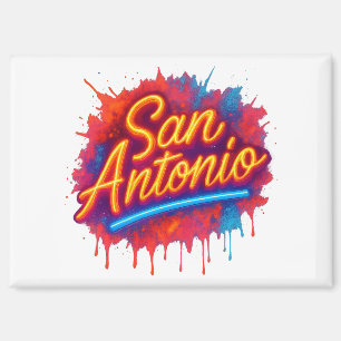 San Antonio Neon Street Art Splatter Design Magnet