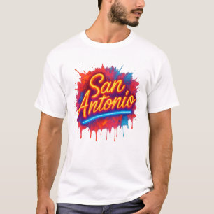 San Antonio Neon Street Art Splatter Design T-Shirt
